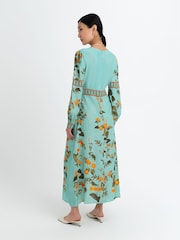 Raishma Blue Elsa Is A Sophisticated Midi Dress Featuring A Deep V-Neckline Long Statement Sleeves And A Flowing Silhouette - Image 2 of 3