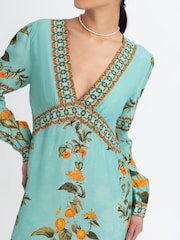 Raishma Blue Elsa Is A Sophisticated Midi Dress Featuring A Deep V-Neckline Long Statement Sleeves And A Flowing Silhouette - Image 3 of 3