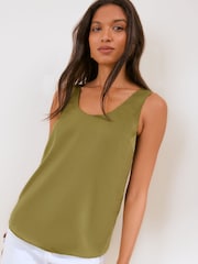 Friends Like These Olive Green Satin Scoop Neck Vest Top - Image 1 of 5
