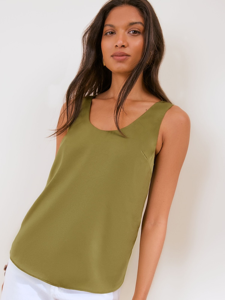 Friends Like These Olive Green Satin Scoop Neck Vest Top - Image 1 of 5