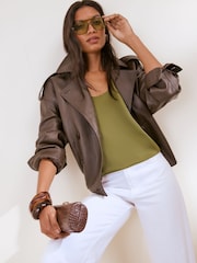 Friends Like These Olive Green Satin Scoop Neck Vest Top - Image 3 of 5