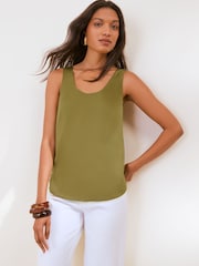 Friends Like These Olive Green Satin Scoop Neck Vest Top - Image 4 of 5