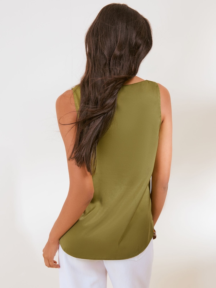 Friends Like These Olive Green Satin Scoop Neck Vest Top - Image 5 of 5