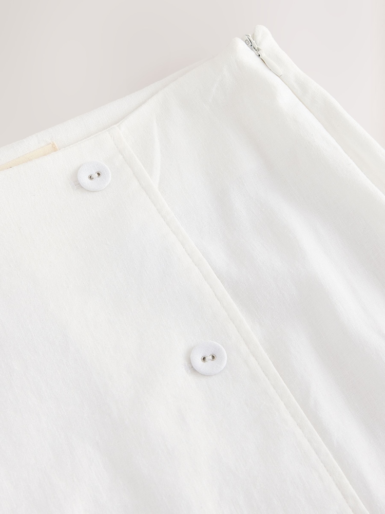 White Linen Rich Wrap Button Midi Skirt - Image 3 of 3