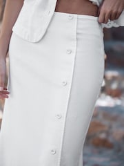 White Linen Rich Wrap Button Midi Skirt - Image 5 of 8