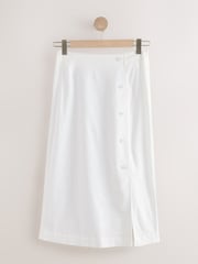 White Linen Rich Wrap Button Midi Skirt - Image 6 of 8