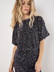 Apricot Black V-Back Sequin Mini Dress - Image 2 of 4