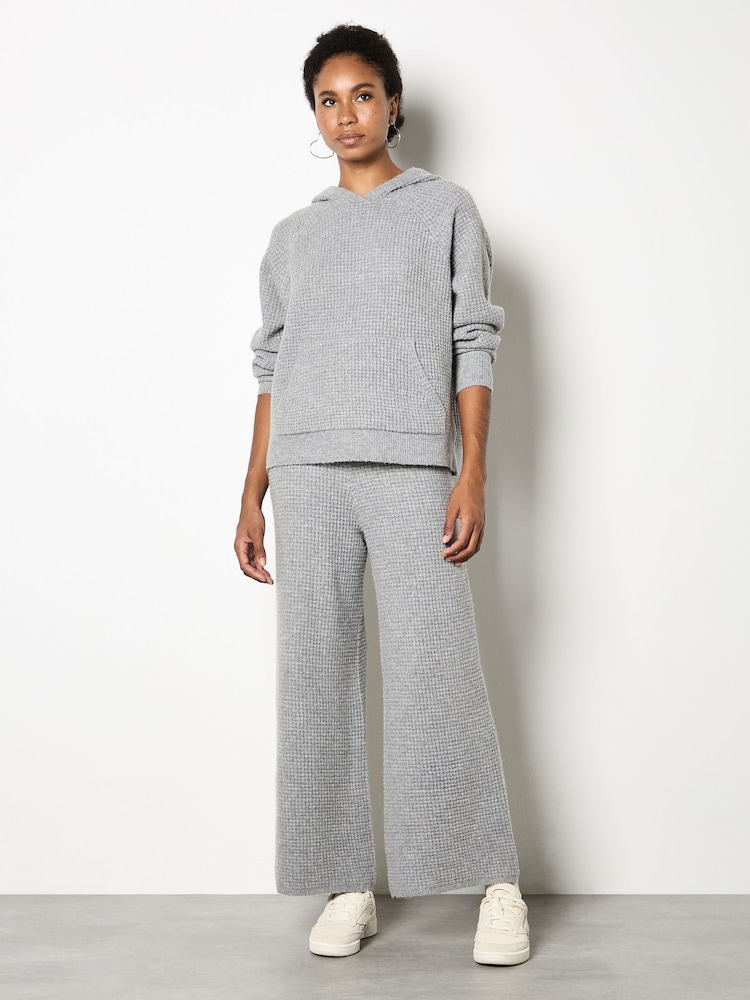 Apricot Grey Waffle Knitted Hoodie - Image 2 of 5 Apricot Grey Waffle Knitted Hoodie - Image 2 of 5