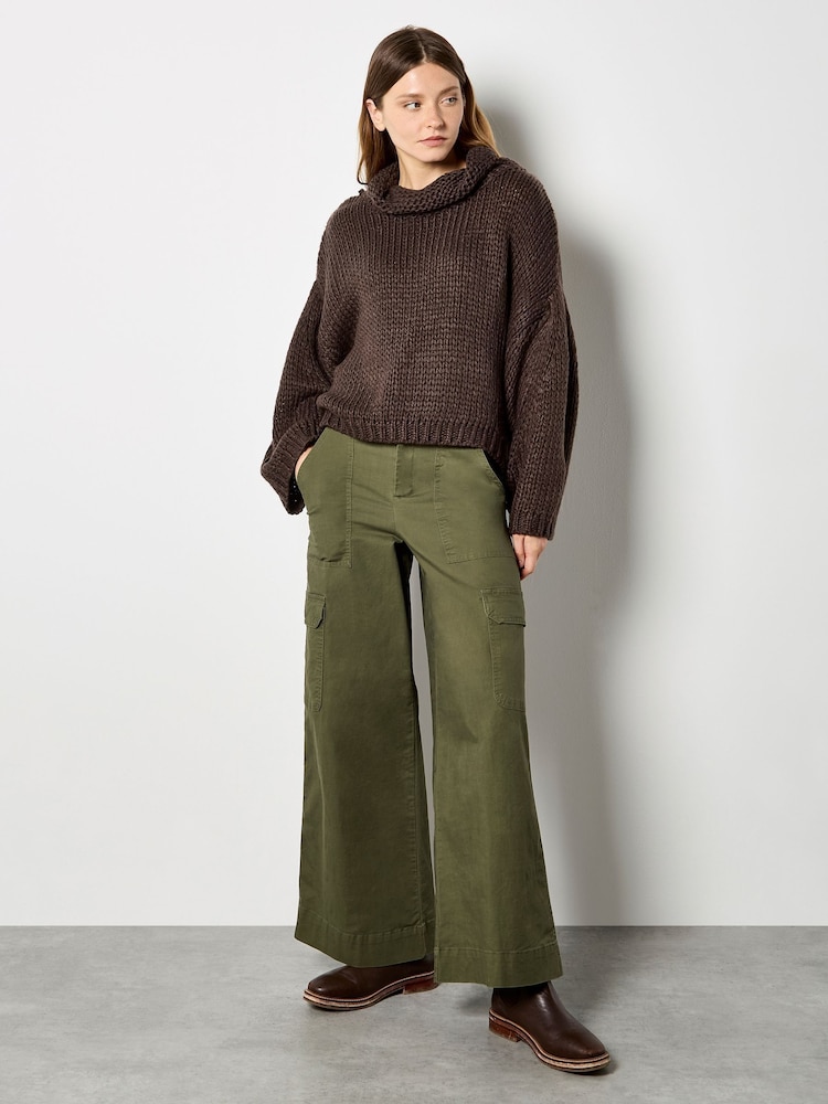 Apricot Brown Chunky Neck High Low Jumper - Image 2 of 5 Apricot Brown Chunky Neck High Low Jumper - Image 2 of 5