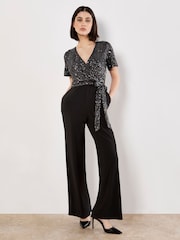 Apricot Grey Chevron Sequin Jumpsuit - Image 1 of 4