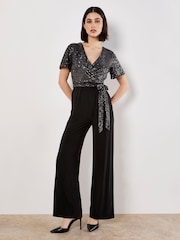 Apricot Grey Chevron Sequin Jumpsuit - Image 4 of 4