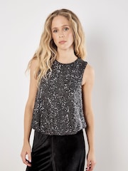 Apricot Grey Chevron Sequin Blouse - Image 1 of 4