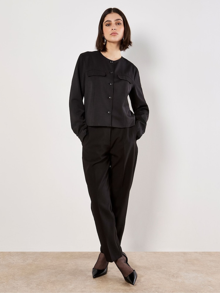 Apricot Black Crew Neck Cropped Jacket - Image 2 of 4 Apricot Black Crew Neck Cropped Jacket - Image 2 of 4