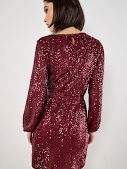 Apricot Red Chevron Sequins Mini Dress - Image 3 of 4