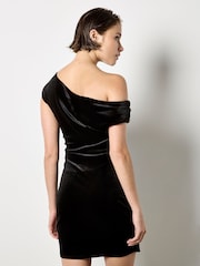 Apricot Black Draped Mini Velvet Dress - Image 3 of 4