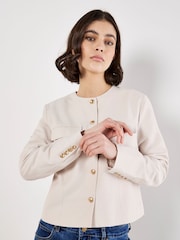 Apricot Natural Crew Neck Cropped Jacket - Image 1 of 5