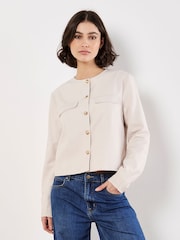 Apricot Natural Crew Neck Cropped Jacket - Image 3 of 5