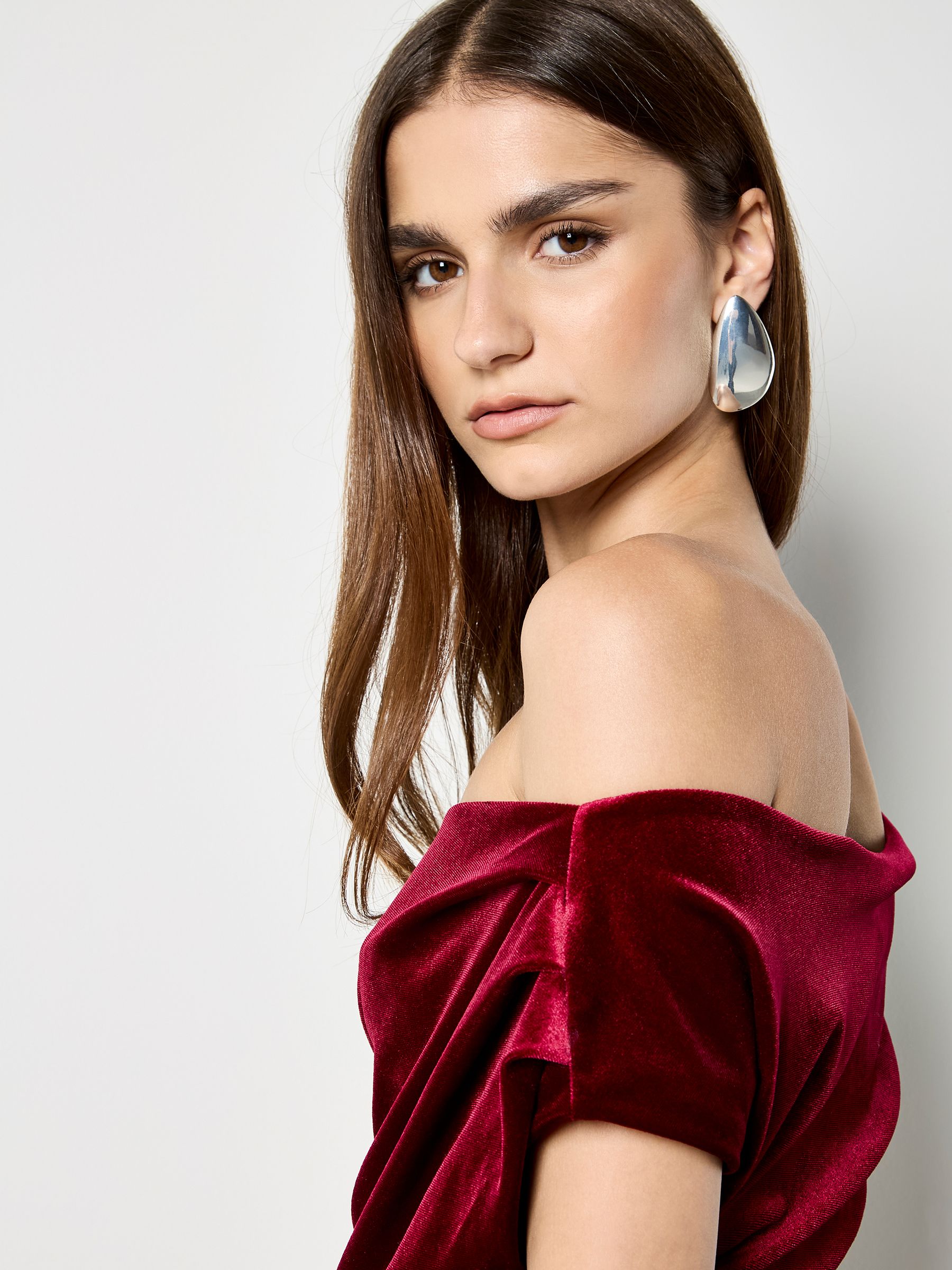 Comprar Vermelho - Vestido curto de veludo drapeado cor Apricot