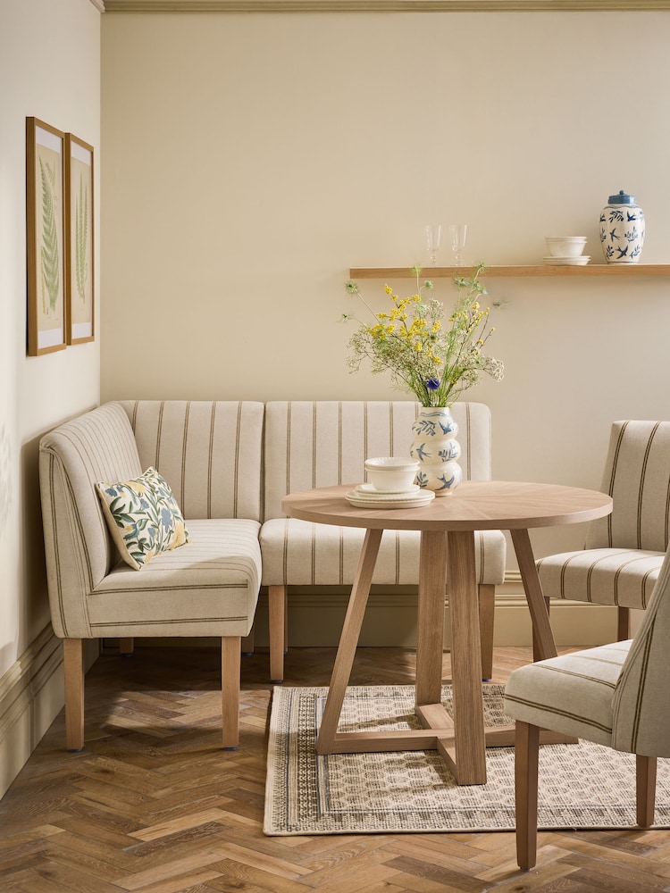 Country Chenille Stripe Ochre Yellow Wolton Corner Bench and Table Set - Image 2 of 9 Country Chenille Stripe Ochre Yellow Wolton Corner Bench and Table Set - Image 2 of 9