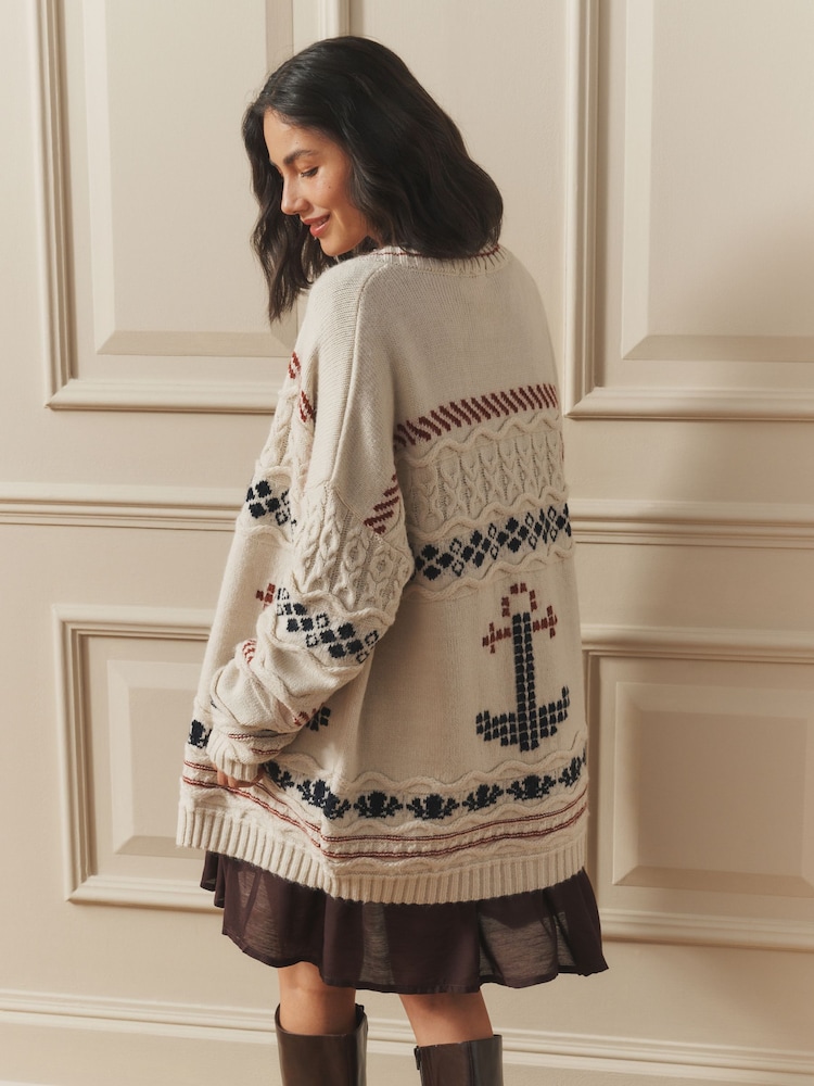 Laura Ashley Ecru Homespun Anchor Cardigan - Image 2 of 3