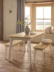 Cream and Oak Effect Ledbury 4 Seater Dining Table and Bench Set - Image 1 of 9