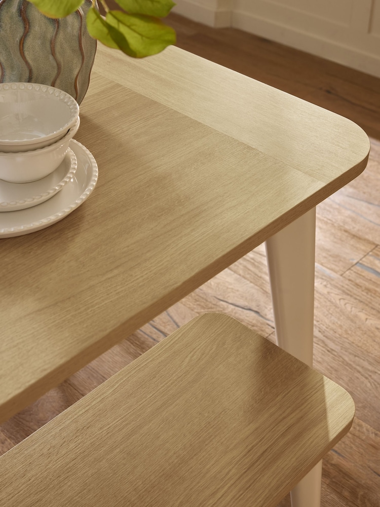 Cream and Oak Effect Ledbury 4 Seater Dining Table and Bench Set - Image 2 of 9 Cream and Oak Effect Ledbury 4 Seater Dining Table and Bench Set - Image 2 of 9