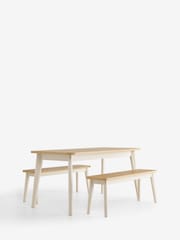 Cream and Oak Effect Ledbury 4 Seater Dining Table and Bench Set - Image 6 of 9