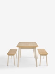 Cream and Oak Effect Ledbury 4 Seater Dining Table and Bench Set - Image 8 of 9