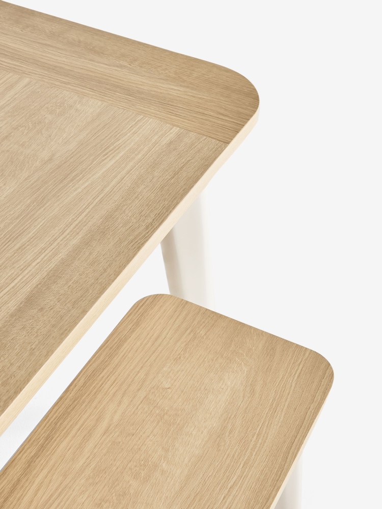Cream and Oak Effect Ledbury 4 Seater Dining Table and Bench Set - Image 9 of 9 Cream and Oak Effect Ledbury 4 Seater Dining Table and Bench Set - Image 9 of 9