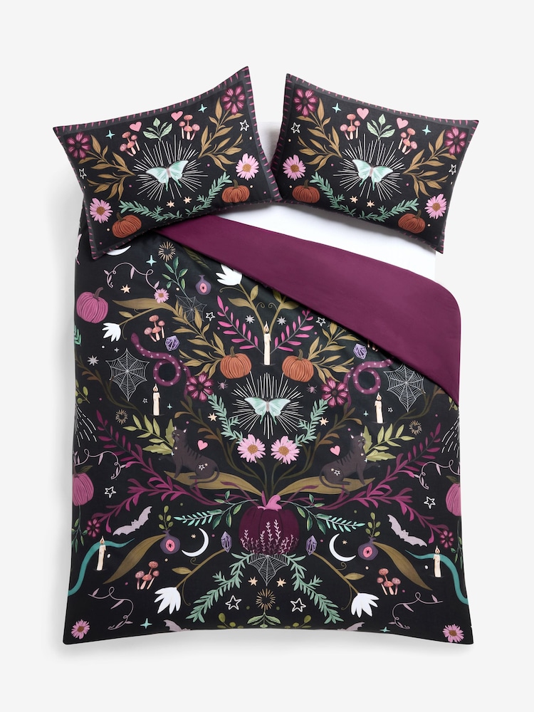 Black Whimsical Pumpkin Halloween Duvet Cover and Pillowcase Set - Image 4 of 4