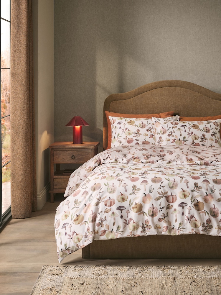 Natural Autumn Pumpkin  Reversible 100% Cotton Duvet Cover and Pillowcase Set - Image 1 of 6