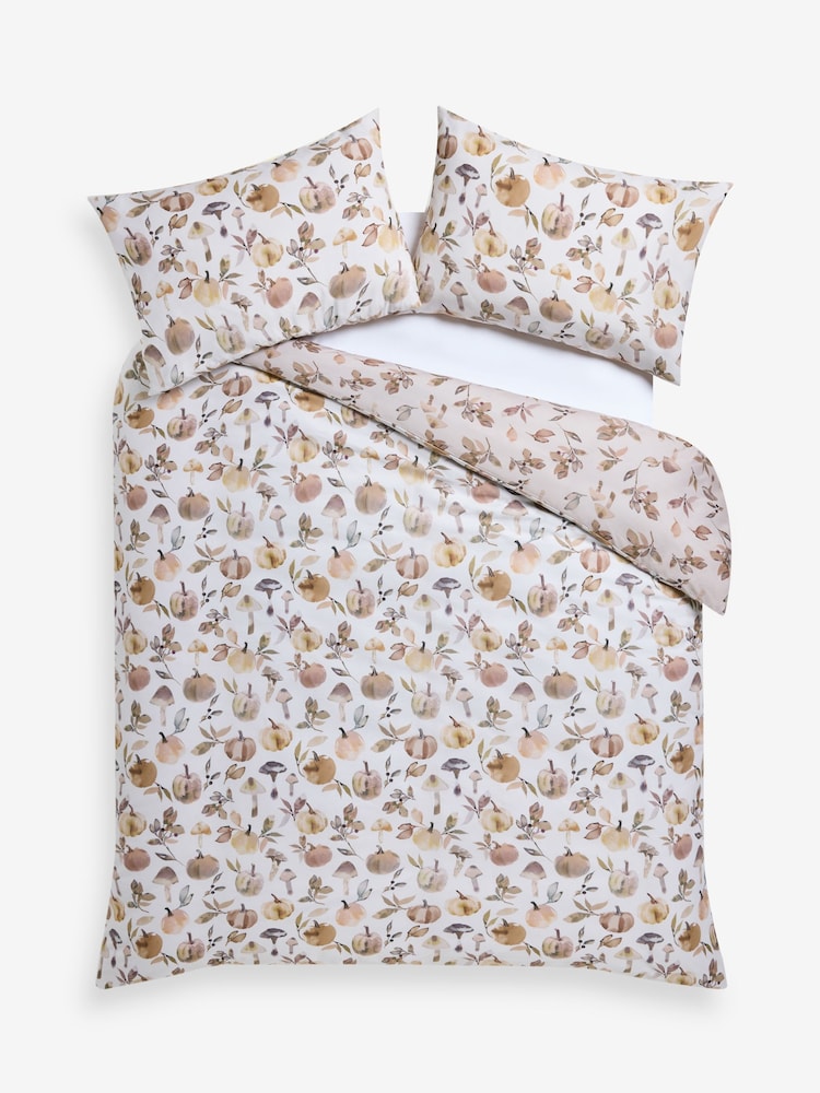 Natural Autumn Pumpkin  Reversible 100% Cotton Duvet Cover and Pillowcase Set - Image 6 of 6
