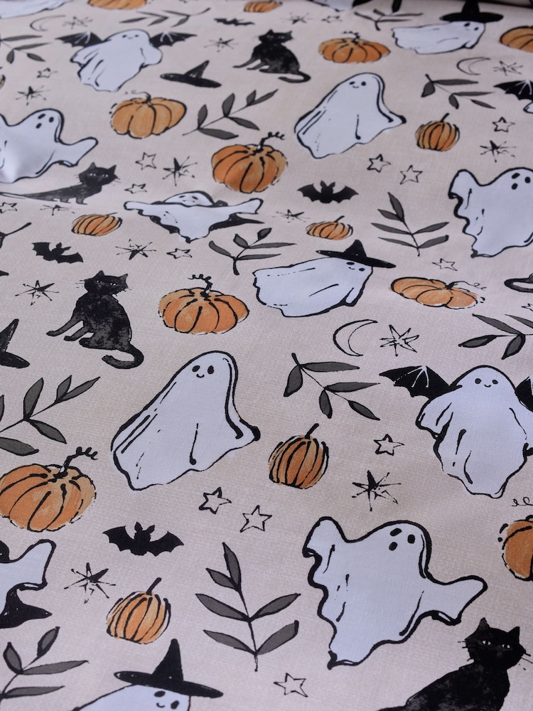 Grey/Natural Ghost Halloween Reversible Duvet Cover and Pillowcase Set - Image 6 of 6 Grey/Natural Ghost Halloween Reversible Duvet Cover and Pillowcase Set - Image 6 of 6