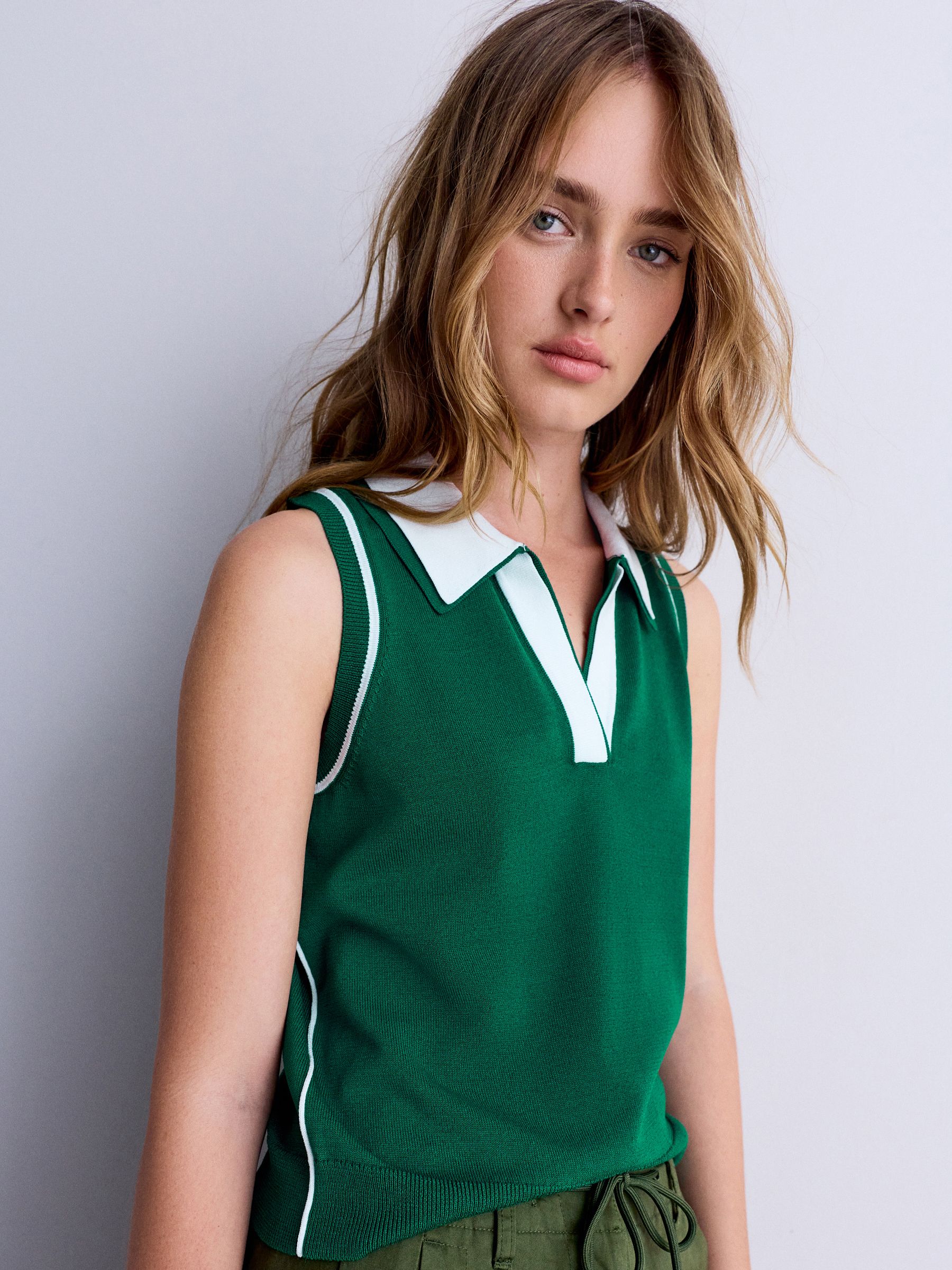 Buy Green Smart Knit Sleeveless Polo Top from Next USA