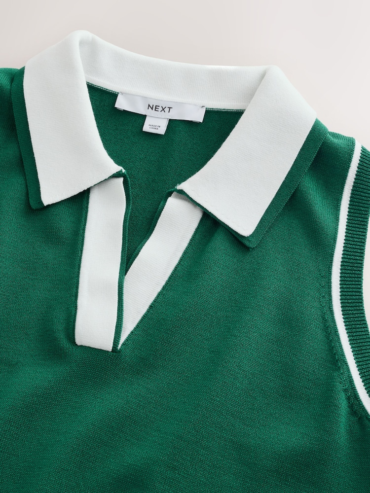 Green Smart Knit Sleeveless Polo Top - Image 2 of 3