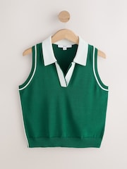 Green Smart Knit Sleeveless Polo Top - Image 6 of 8