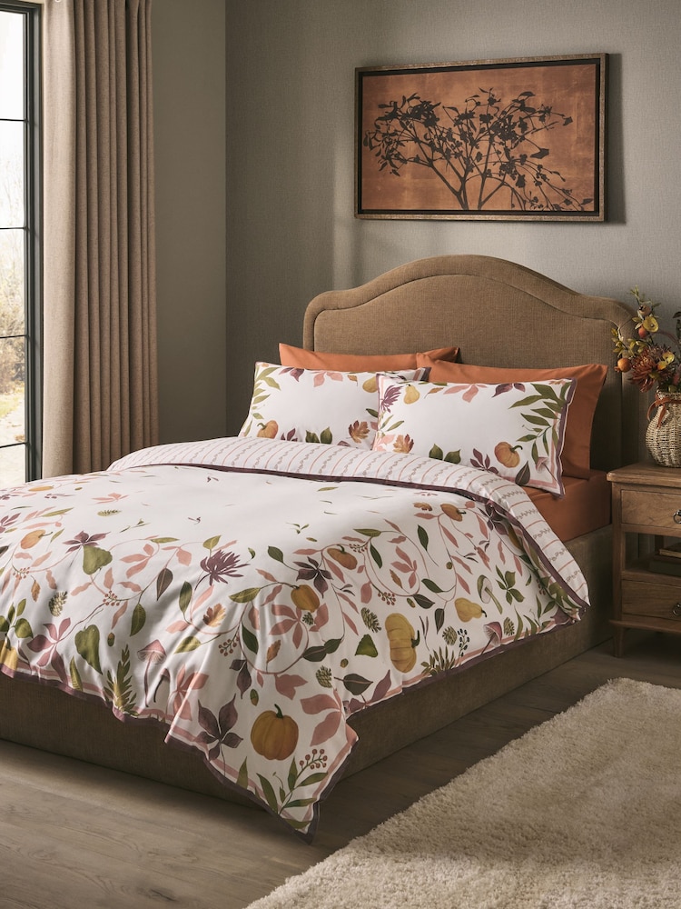 Natural Autumn Floral Reversible Duvet Cover and Pillowcase Set - Image 1 of 6
