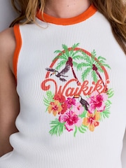 Ecru Graphic Printed Ribbed Vest Top - Image 5 of 8