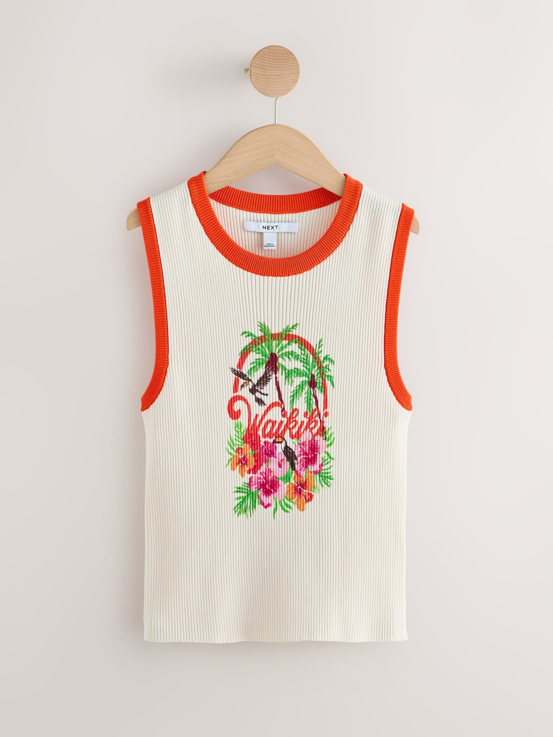 Buy White Floral Graphic Ribbed Vest Top from Next Romania