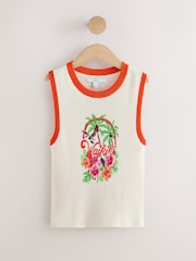 Ecru Graphic Printed Ribbed Vest Top - Image 6 of 8