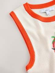 Ecru Graphic Printed Ribbed Vest Top - Image 7 of 8