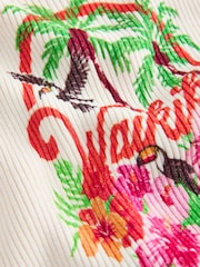 Ecru Graphic Printed Ribbed Vest Top - Image 8 of 8