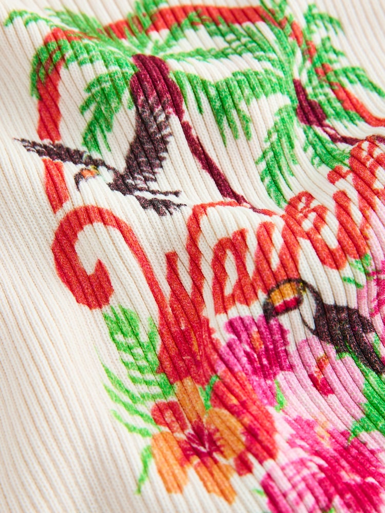 Ecru Graphic Printed Ribbed Vest Top - Image 8 of 8