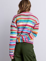 Pink Multi Stripe Cotton Rich Tie Front Cardigan - Image 3 of 7