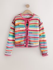 Pink Multi Stripe Cotton Rich Tie Front Cardigan - Image 5 of 7