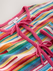 Pink Multi Stripe Cotton Rich Tie Front Cardigan - Image 7 of 7