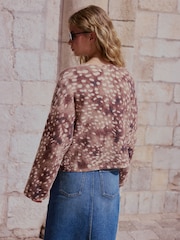 Animal Print Long Sleeve Crew Neck Cardigan - Image 3 of 7