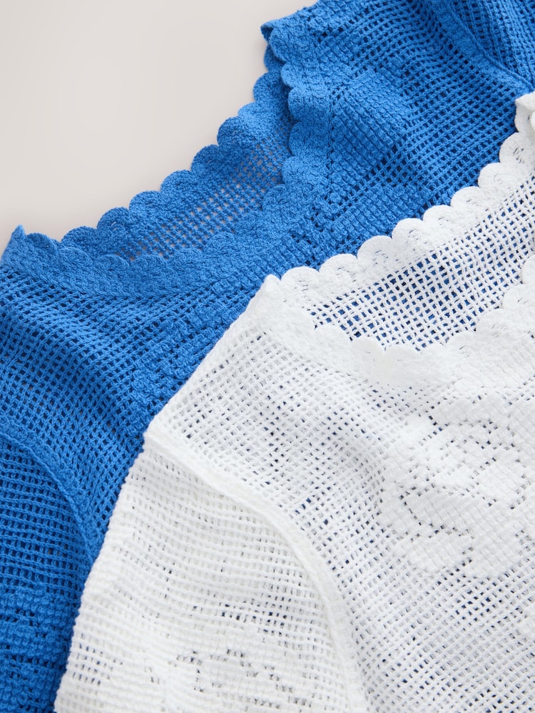 White/Cobalt Blue Floral Crochet Short Sleeve Crew Neck T-Shirts 2 Pack - Image 10 of 10