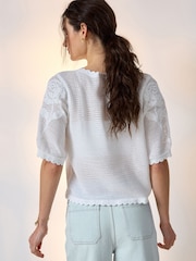 White/Cobalt Blue Floral Crochet Short Sleeve Crew Neck T-Shirts 2 Pack - Image 3 of 10