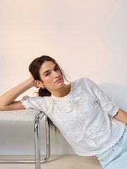 White/Cobalt Blue Floral Crochet Short Sleeve Crew Neck T-Shirts 2 Pack - Image 4 of 10